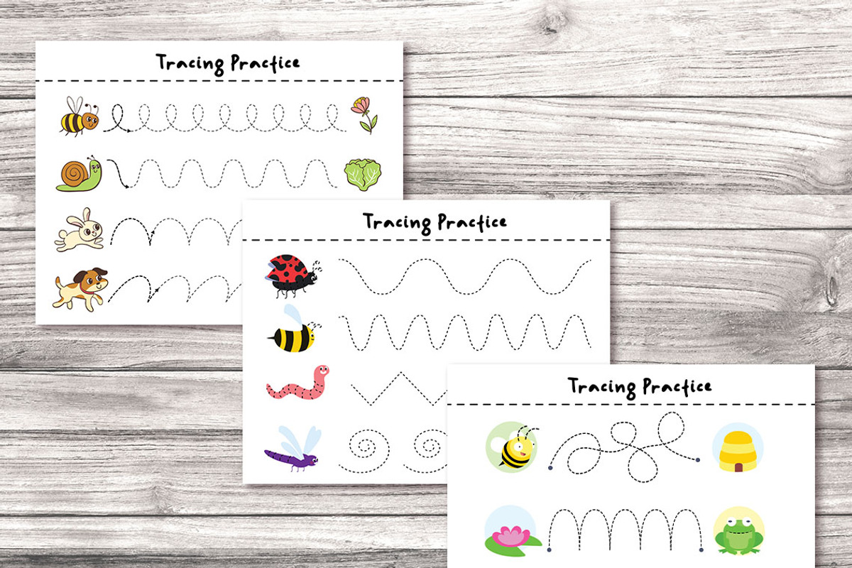 20 Tracing Practice Worksheets, a Stationery Template by Graphicsnext