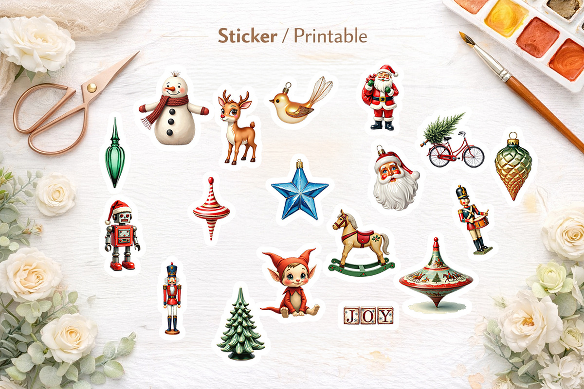 Retro Christmas Toys Watercolor PNG, an Illustration by Artnoy (Photo 5 of 8)