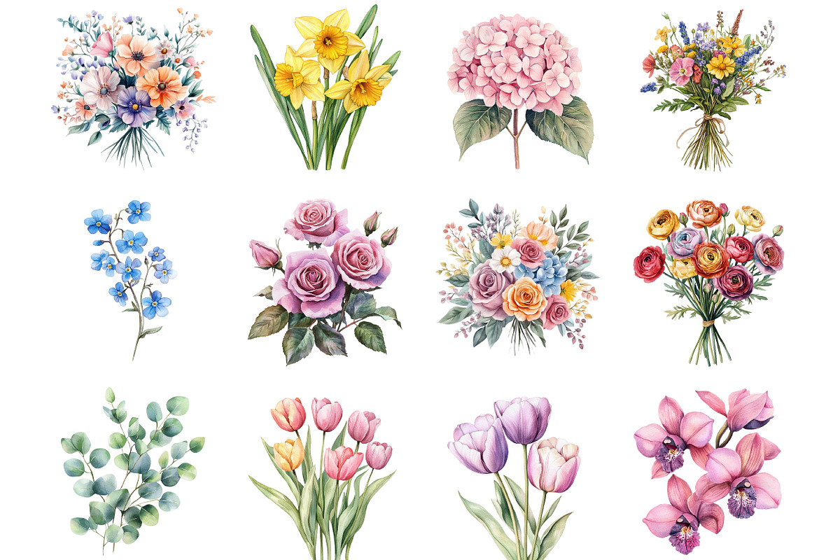 Watercolor Romance Flower Clipart, an Illustration by DreamCafeArt (Photo 3 of 5)