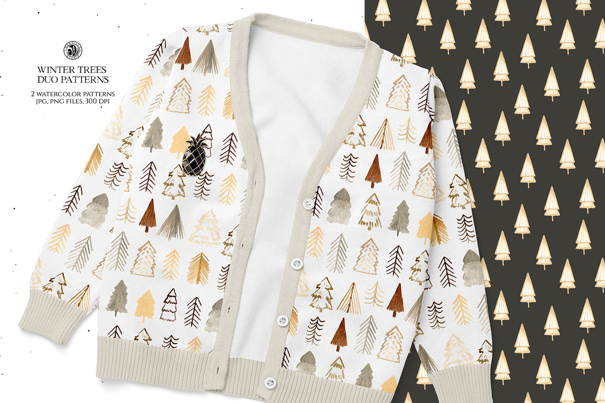 Winter Trees Watercolor Duo Patterns, a Pattern Graphic by Webvilla Studio (Photo 1 of 7)