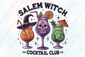 Halloween Salem Witch Cocktail Club, an Illustration by CraftArtStudio