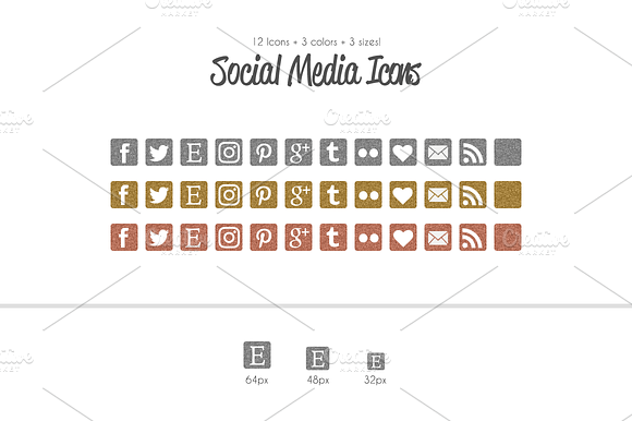 Glitter Metallic Social Media Icons