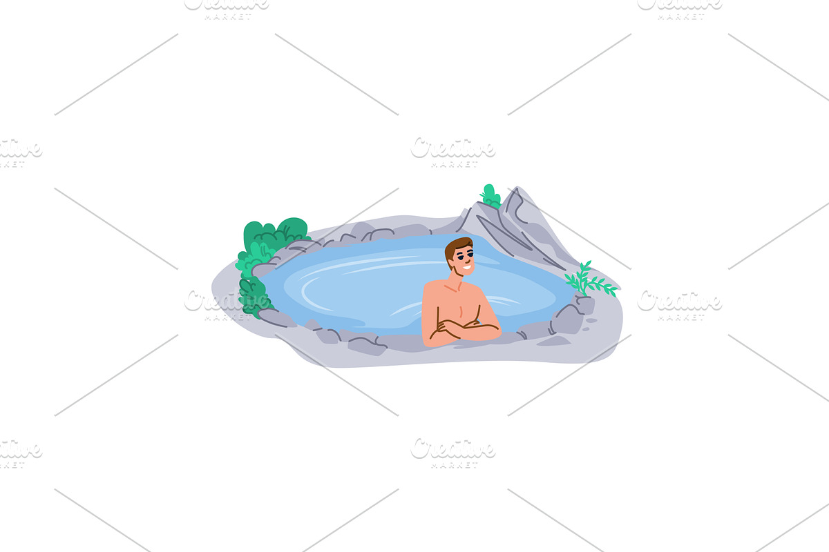 Man relaxing in geothermal hot, a Sport Illustration by pikepicture