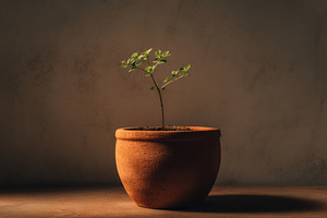 A Small Plant Growing in a Pot, a Nature Photo by Virgo Studio