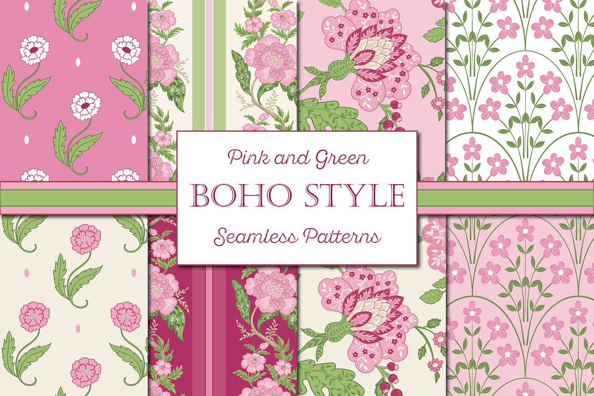Indian Floral Boho Patterns - Pink, a Pattern Graphic by RachelStudio (Photo 1 of 8)