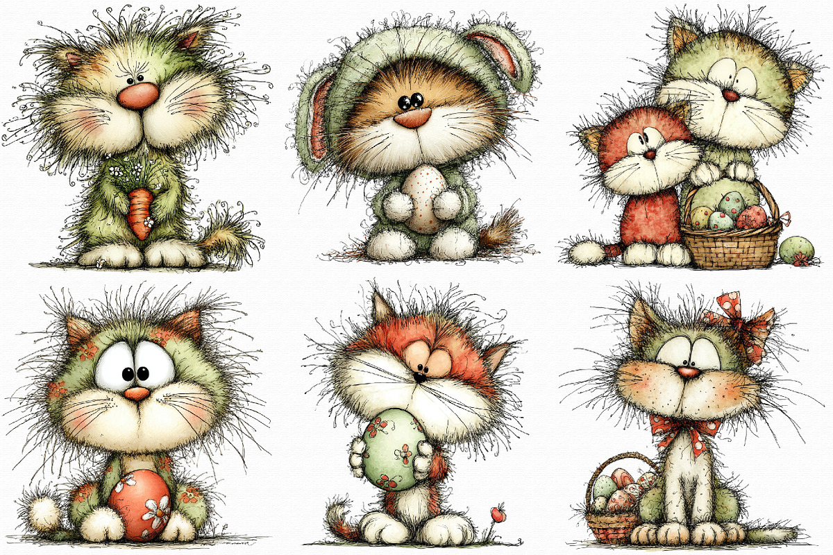 Whimsical Easter Cats Clipart, an Illustration by Libby Wishes (Photo 5 of 8)