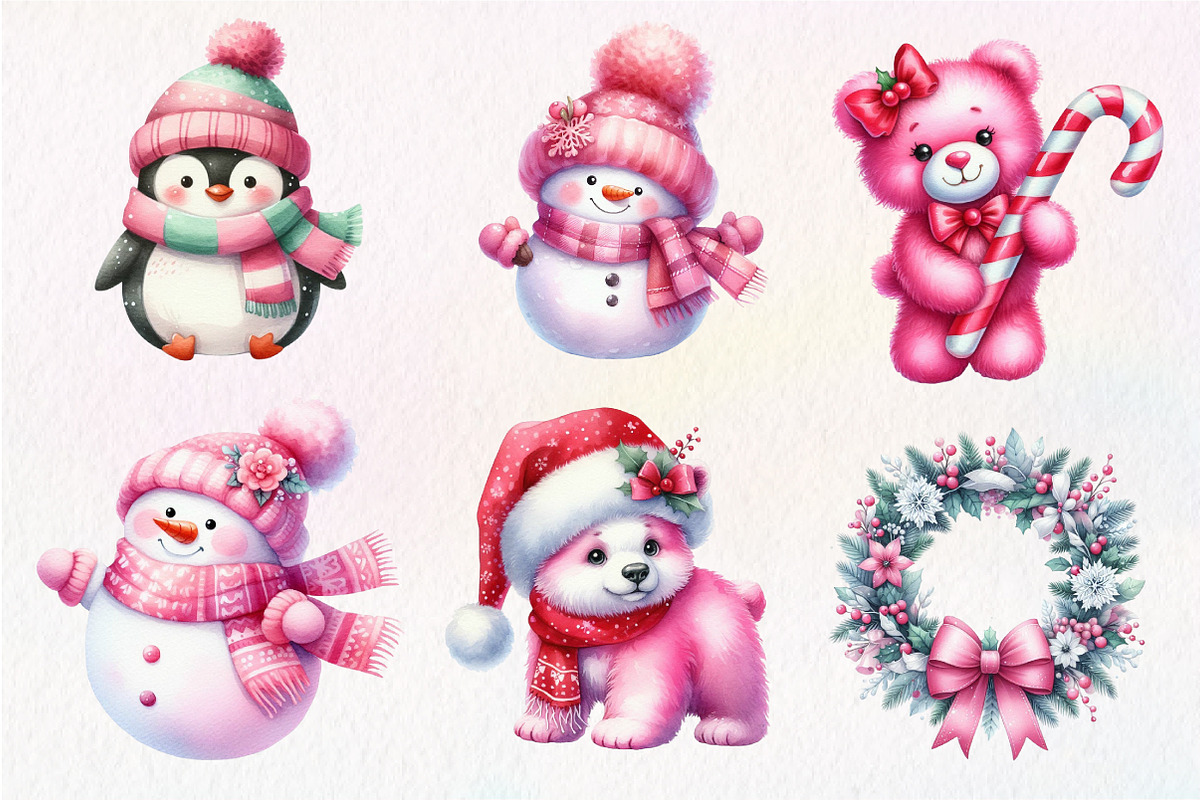 Pink Sweet Cute Christmas Clipart, an Illustration by Dream Creation (Photo 6 of 7)