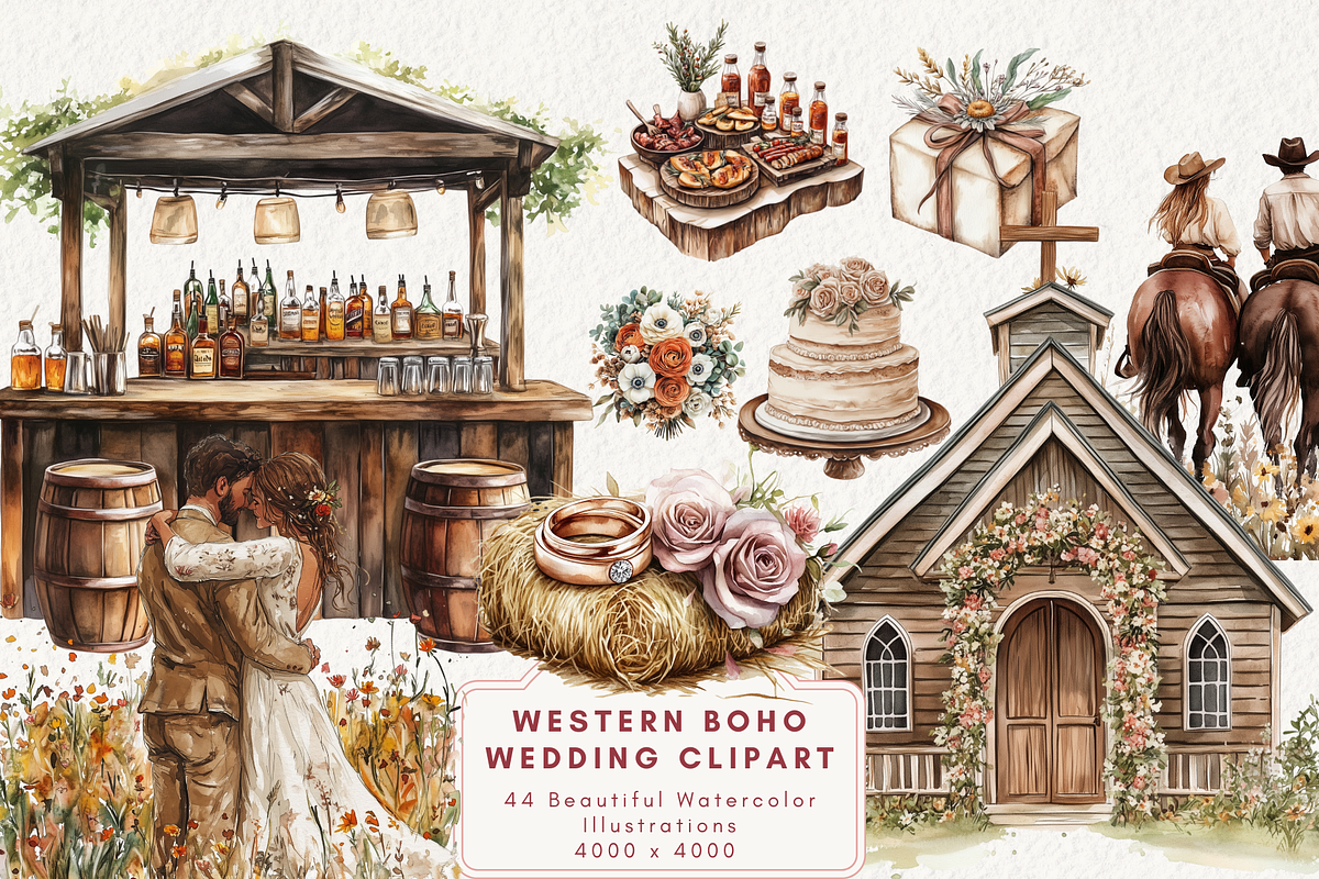 Western Boho Wedding Clipart, an Illustration by NadiaTheronArt (Photo 1 of 5)