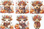 Autumn Fall Highland Cow Clipart, an Illustration by CraftArtStudio (Thumbnail 2 of 6)