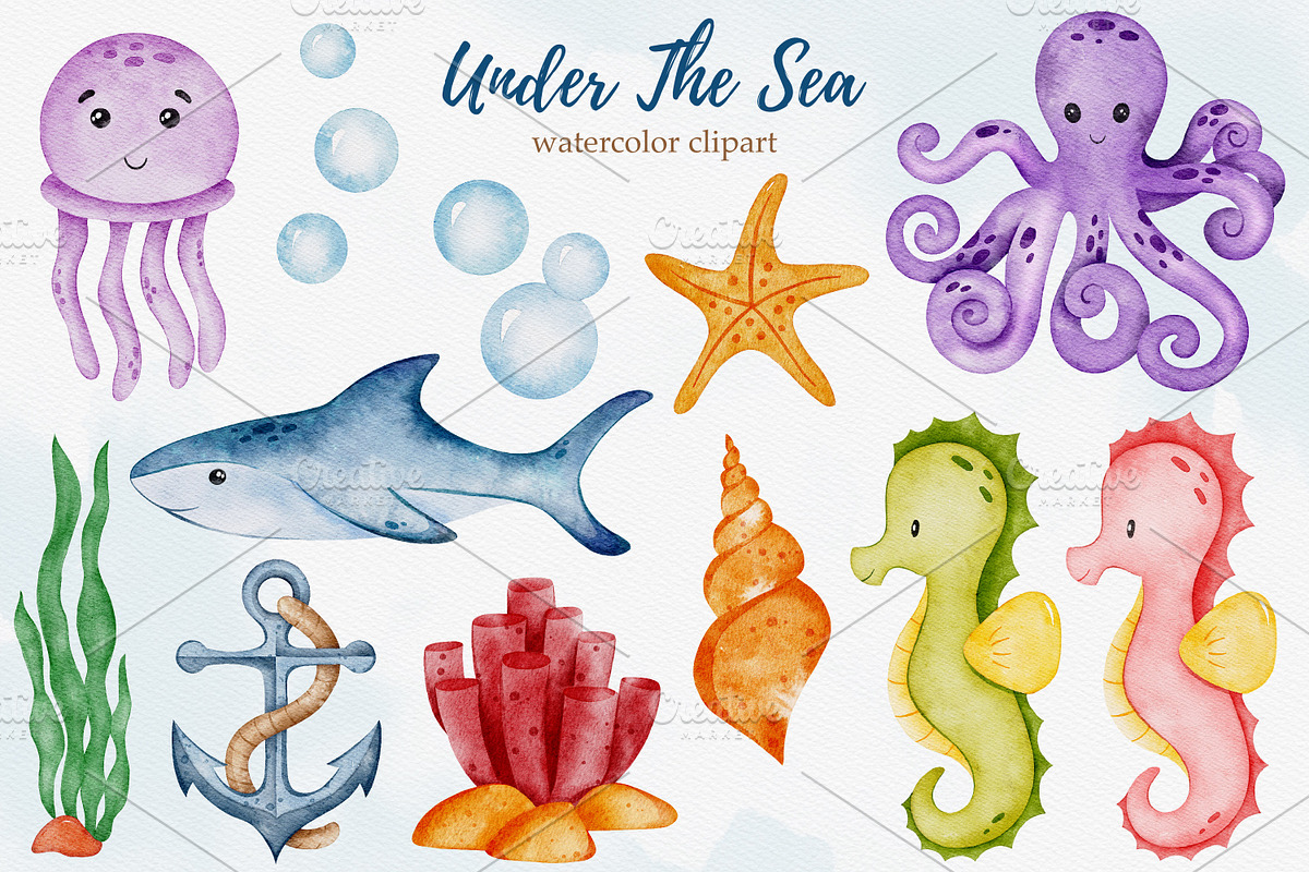 Sea Animals Watercolor Clipart, an Animal Illustration by LuiDesignStudio (Photo 3 of 5)
