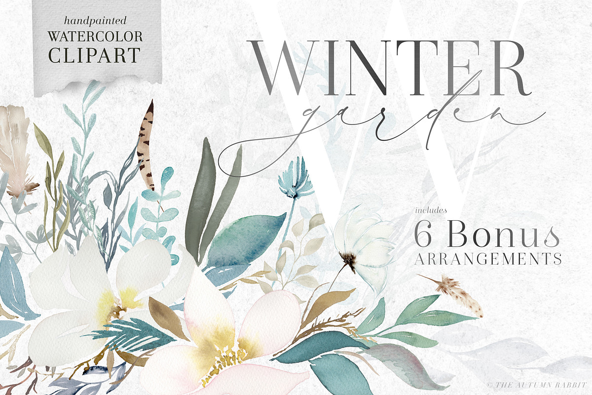 Winter Garden - Watercolor Clipart, an Illustration by The Autumn Rabbit Ltd (Photo 1 of 8)