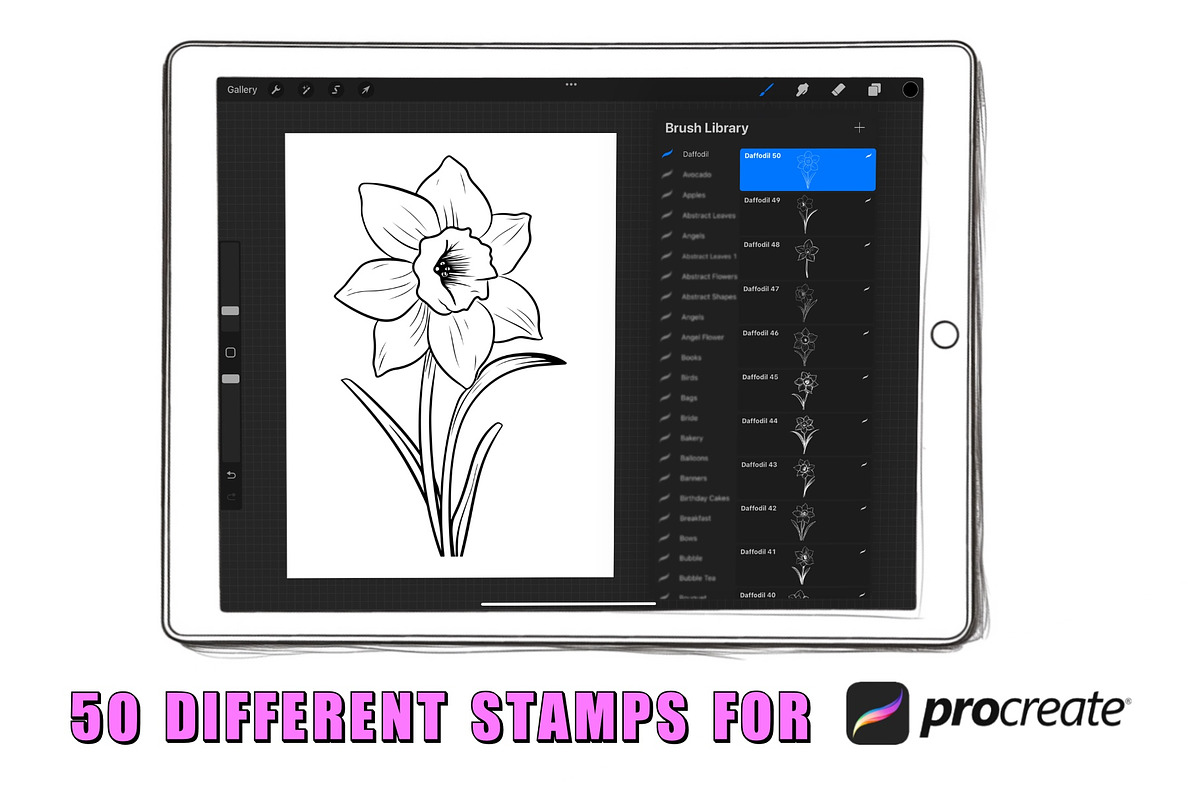 50 Daffodil Flowers Procreate Stamps, a Brush Add-On by Procreate Sale (Photo 2 of 6)