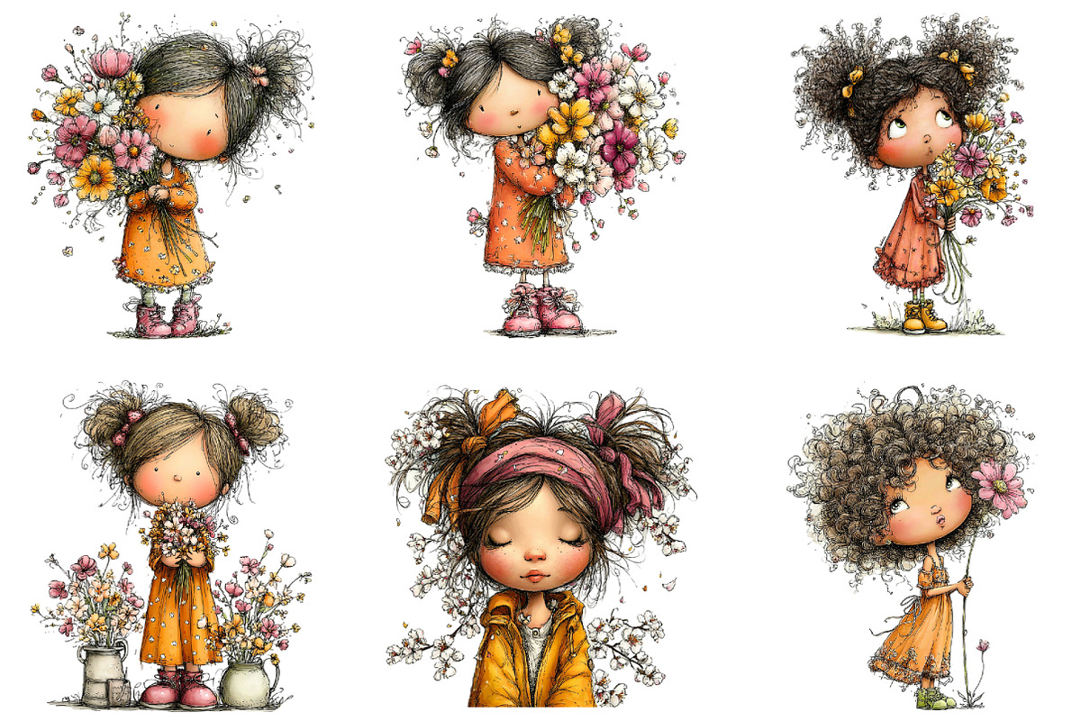 Whimsical Girl & Flower Spring PNG, an Illustration by CraftArtStudio (Photo 2 of 6)