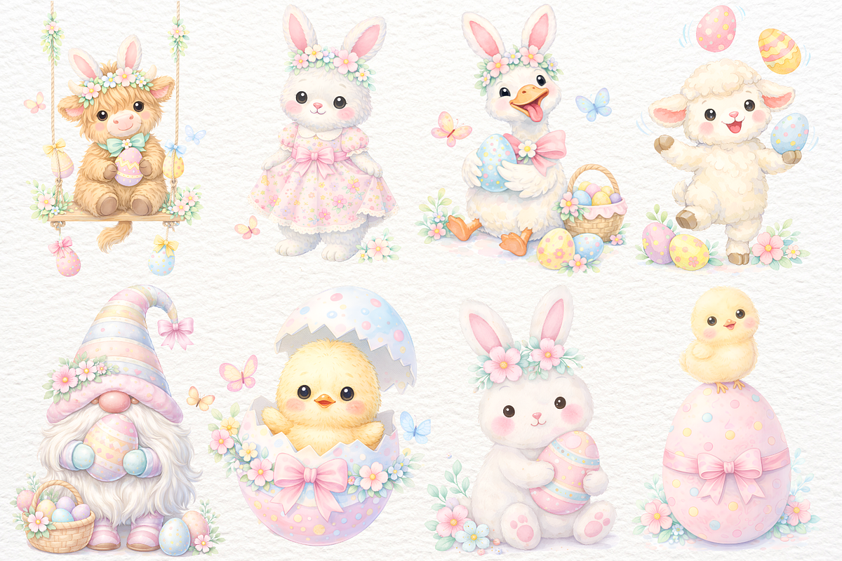 Pastel Easter Animals PNG Clipart, a Seasonal Illustration by SugarCloudStudioArt (Photo 2 of 8)