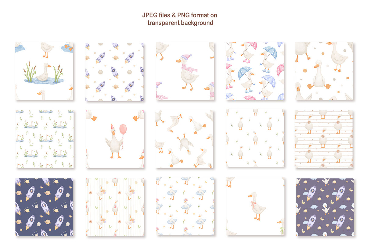 Cute goose illustrations and pattern, an Animal Illustration by ElenaPlatovaArt (Photo 7 of 20)