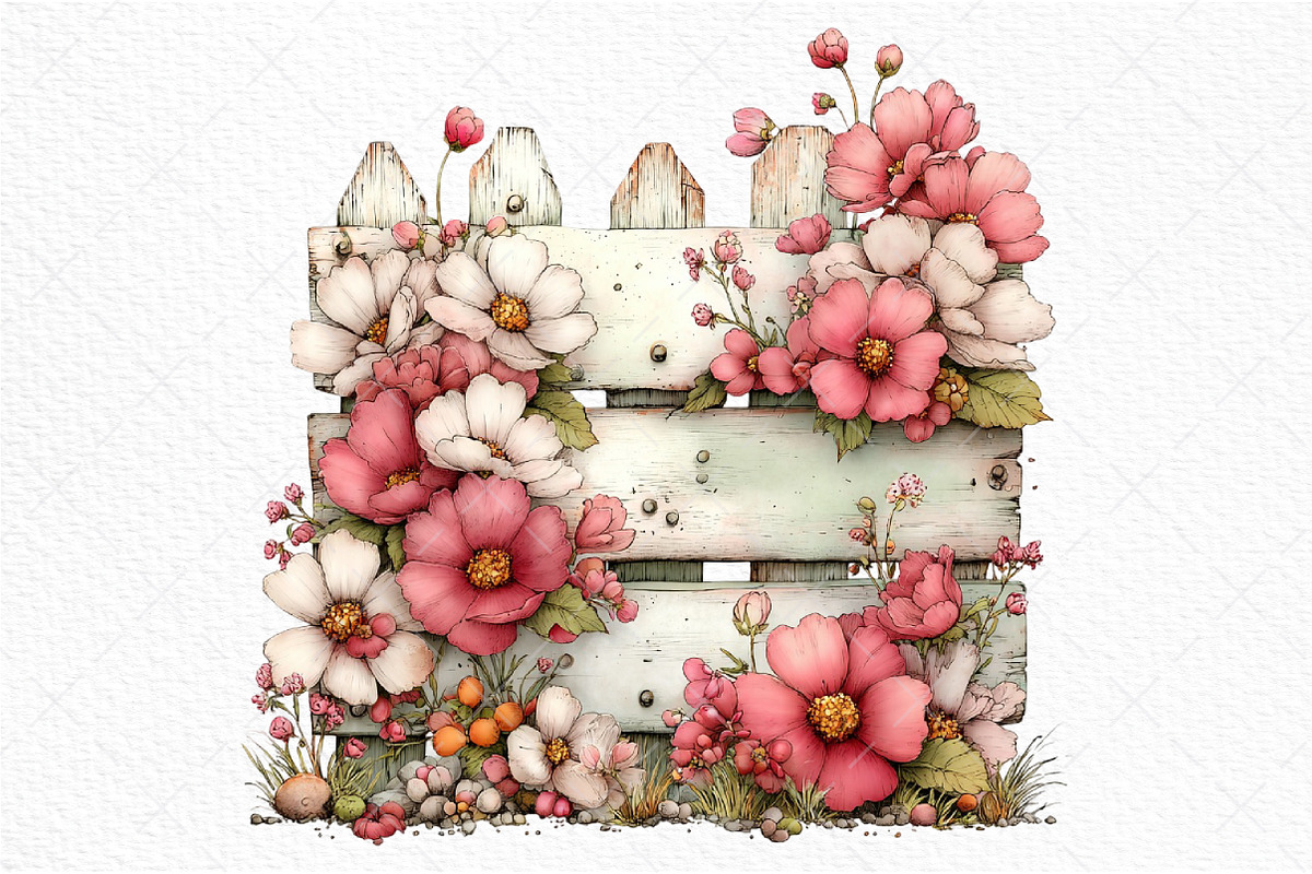 Spring Fence & Flower Clipart Png, an Illustration by Craft Nest (Photo 9 of 11)