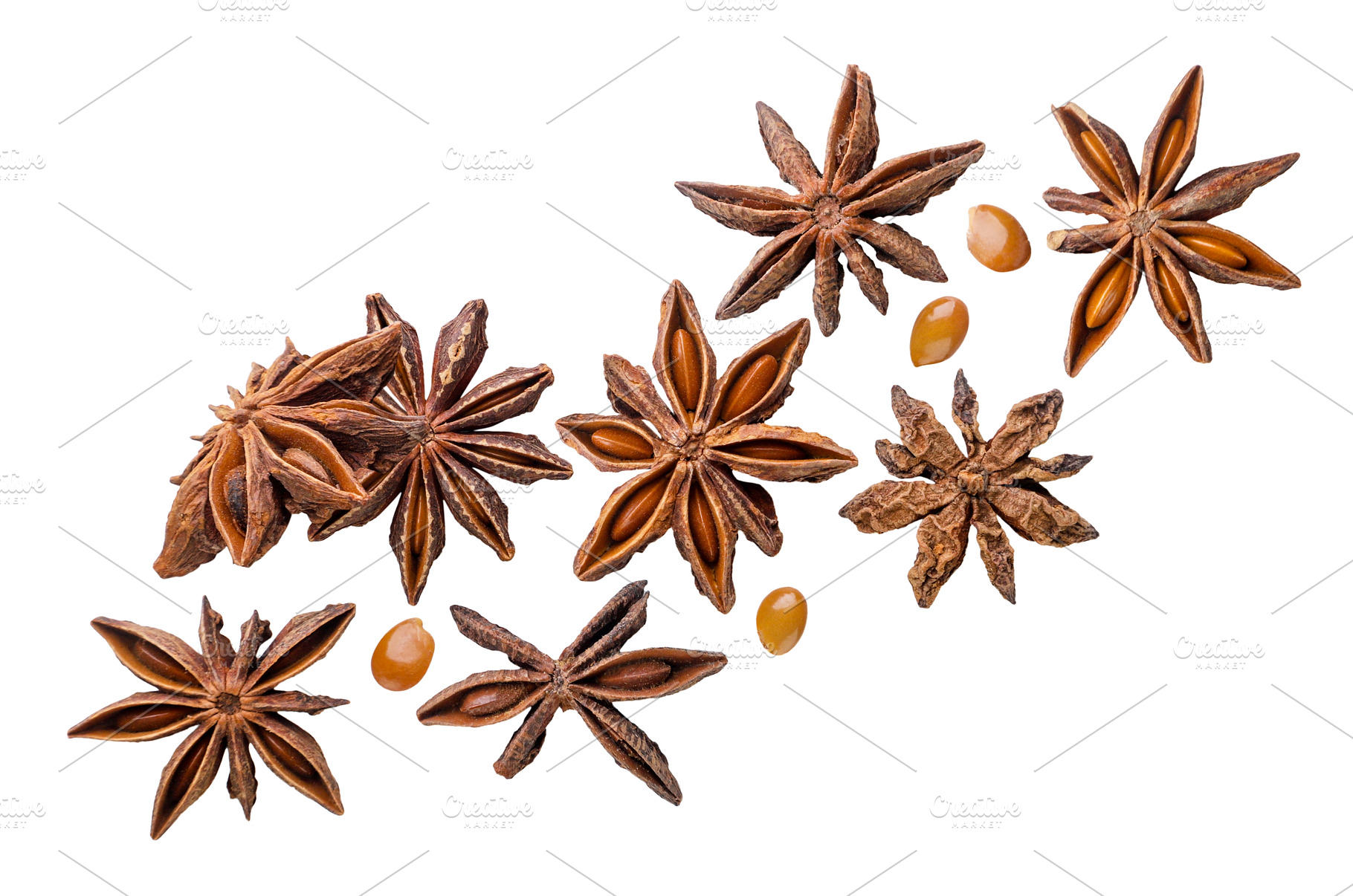 Star anise and seeds flying close-up, a Food & Drink Photo by innakreativ
