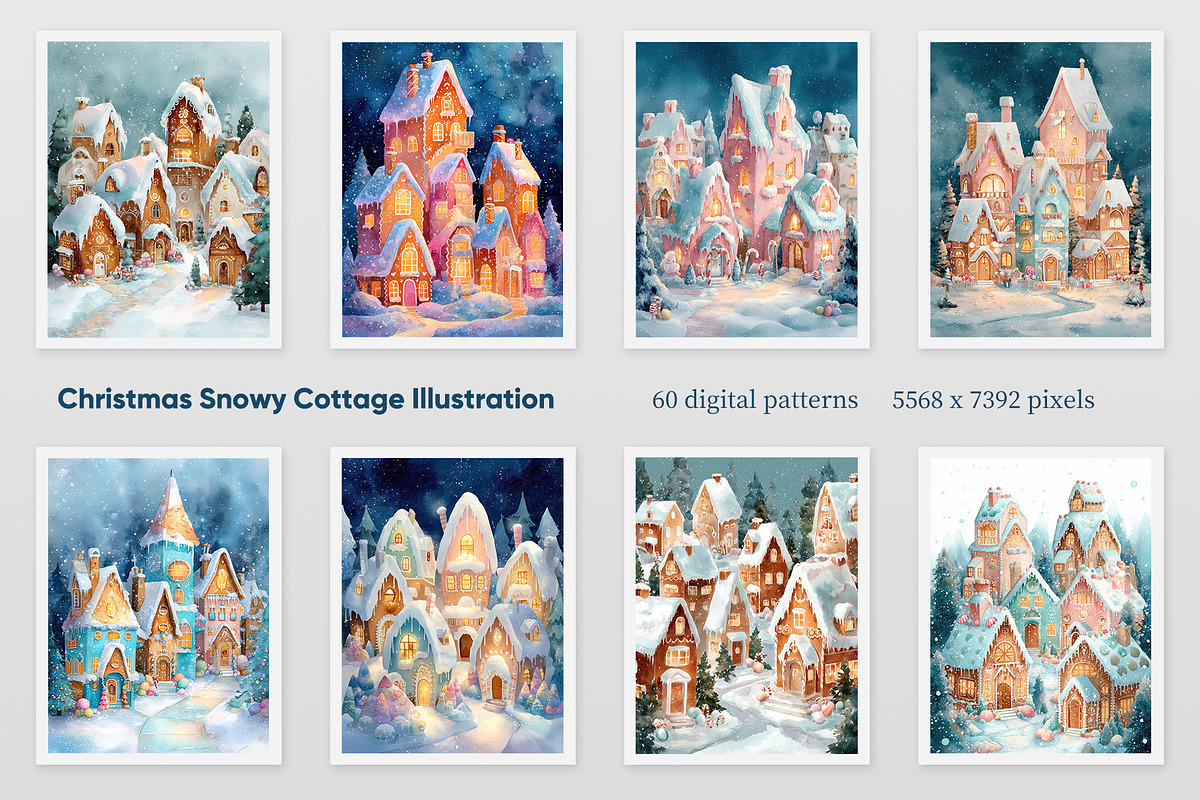 Christmas Snowy Cottage Illustration, a Decorative Illustration by Housui Patterns (Photo 3 of 9)