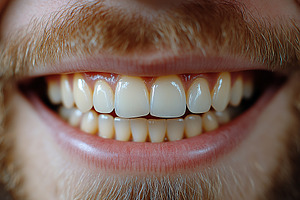 Closeup photo of smiling man with veneers, a Health & Medical Photo by AlyaAnd
