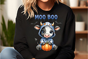 Moo Boo Halloween Cow PNG, an Illustration by DreamCafeArt (Thumbnail 1 of 6)