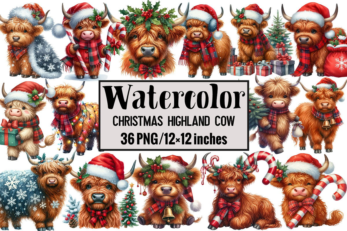 Christmas Highland Cow, an Illustration by Design Market (Photo 1 of 4)