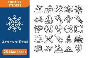 25 Adventure Travel Line Icons, an Icon by Pexelpy