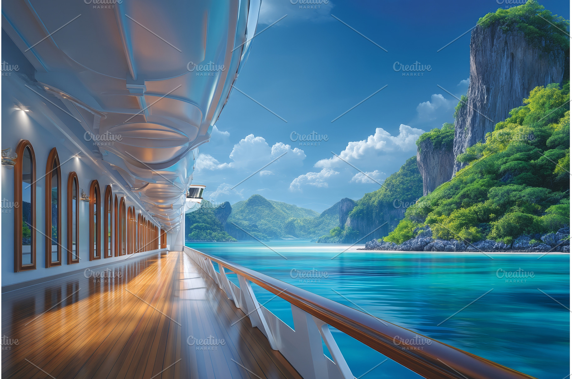 A luxurious yacht sails by a, a Nature Photo by ZinetroN