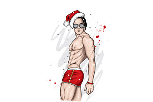 Guy in shorts and a Christmas hat.