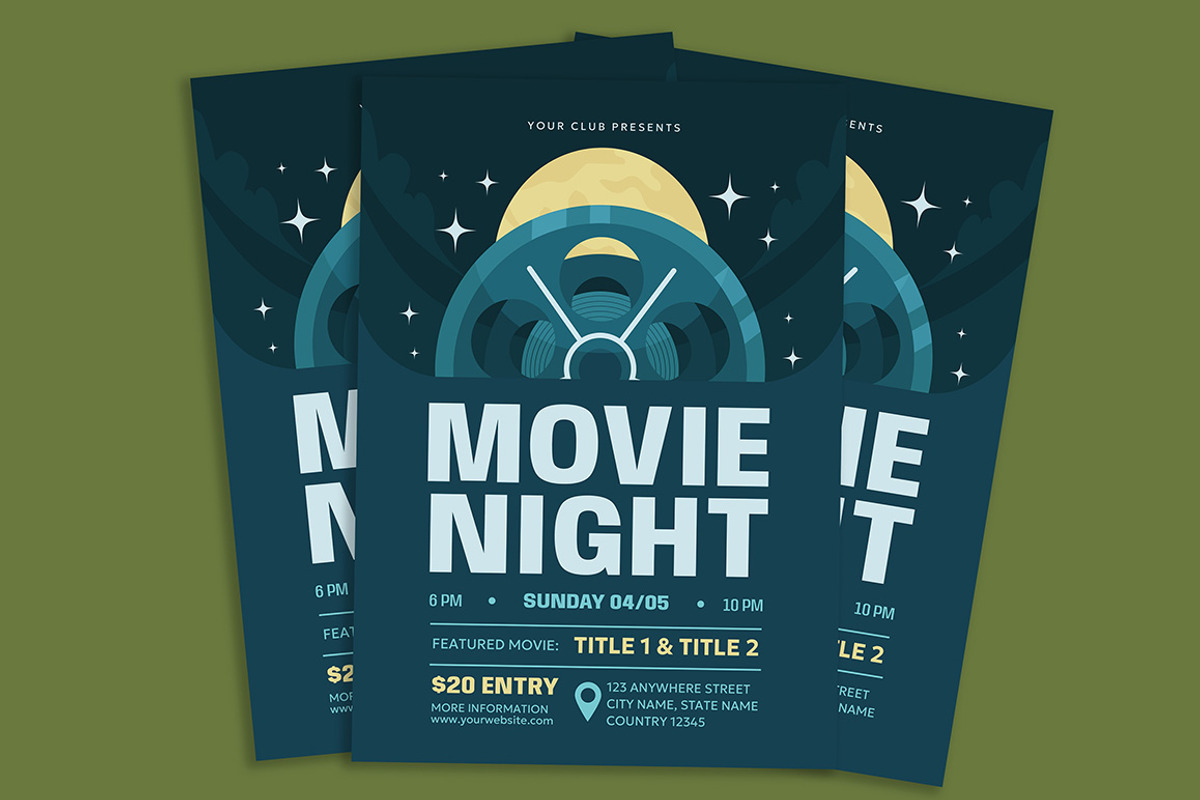 Modern Movie Night Flyer, a Flyer Template by Gumico Studio. (Photo 1 of 3)