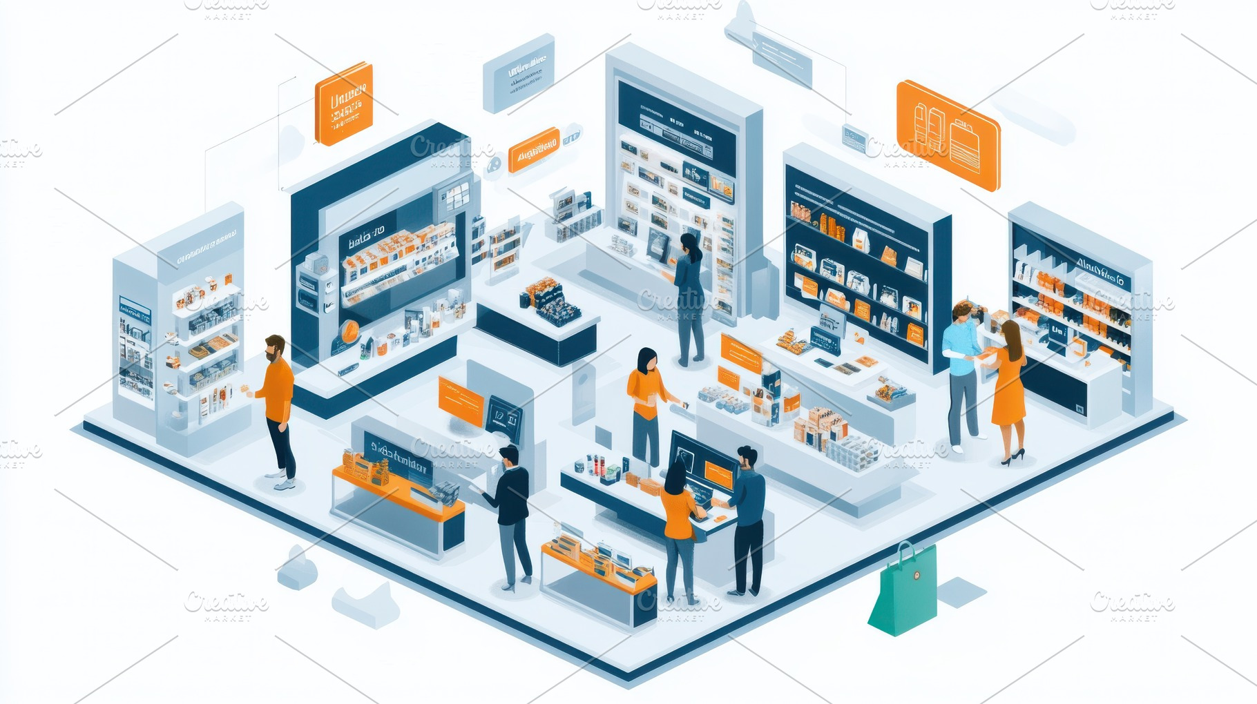 Modern Retail Store Isometric View S, a Background Photo by Pixeness