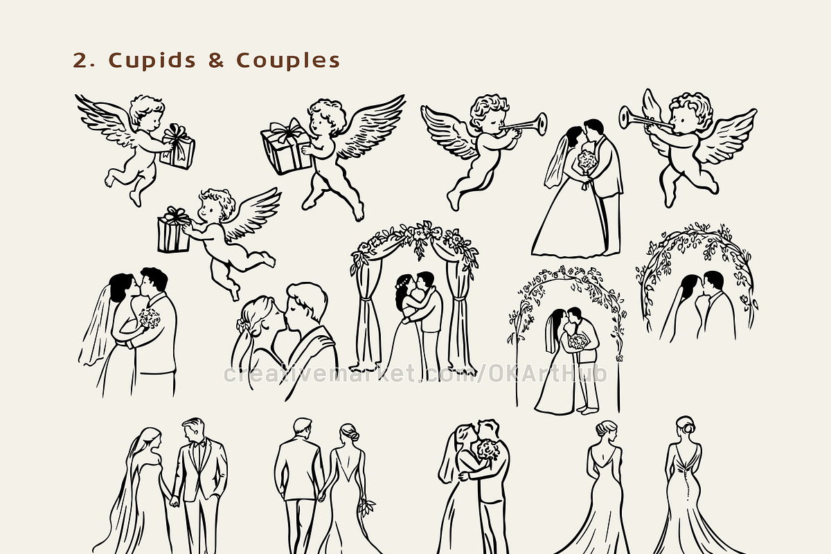 Wedding Line Art SVG Bundle Clipart, a Decorative Illustration by OKArtHub (Photo 4 of 8)