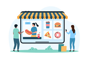 Order fast food mobile app girl, a Technology Illustration by Flashvector