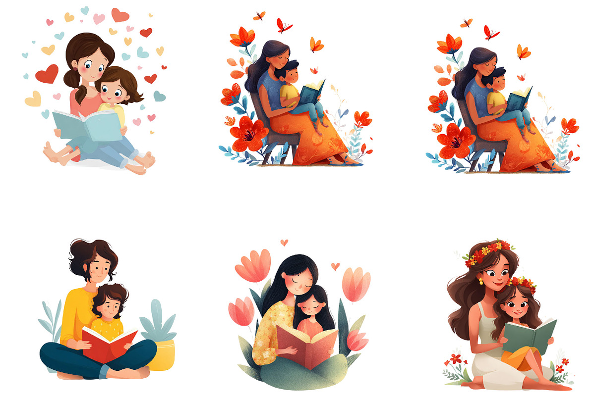 Reading with Mom Mothers Day Clipart, an Illustration by Designking (Photo 2 of 5)