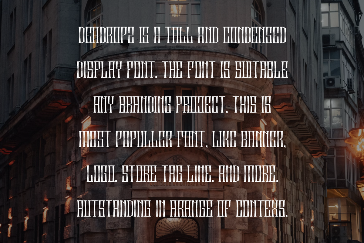 Deadropz - Tall & Condensed Font, a Serif Font by QR Design Studio (Photo 2 of 6)