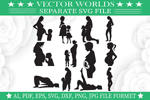 Pregnant Woman With Daughter Svg