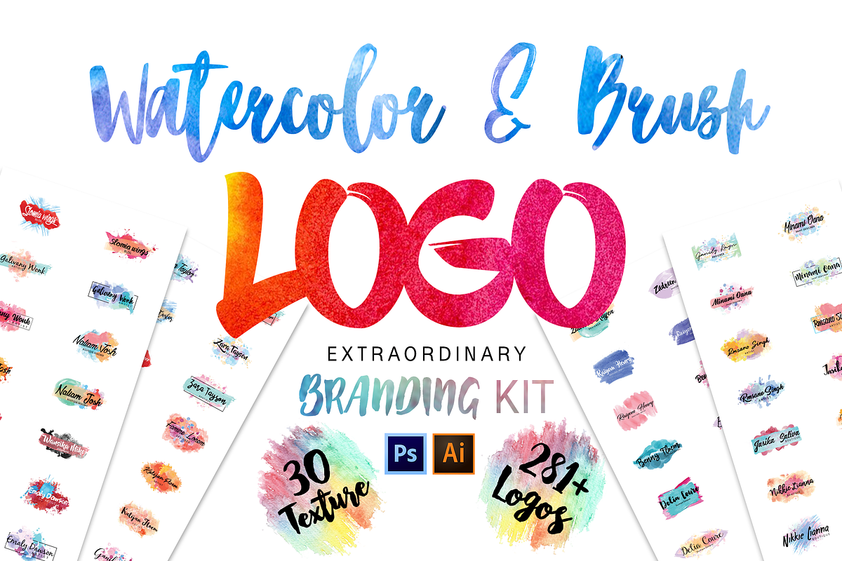 Watercolor & Brush Stroke Logos Kit, a Branding & Logo Template by AN Productions (Photo 1 of 50)