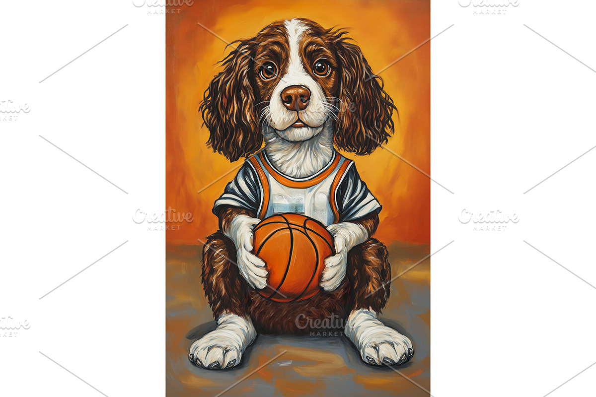 Basketball Springer Spaniel Art, an Animal Illustration by Art Paradise Studios