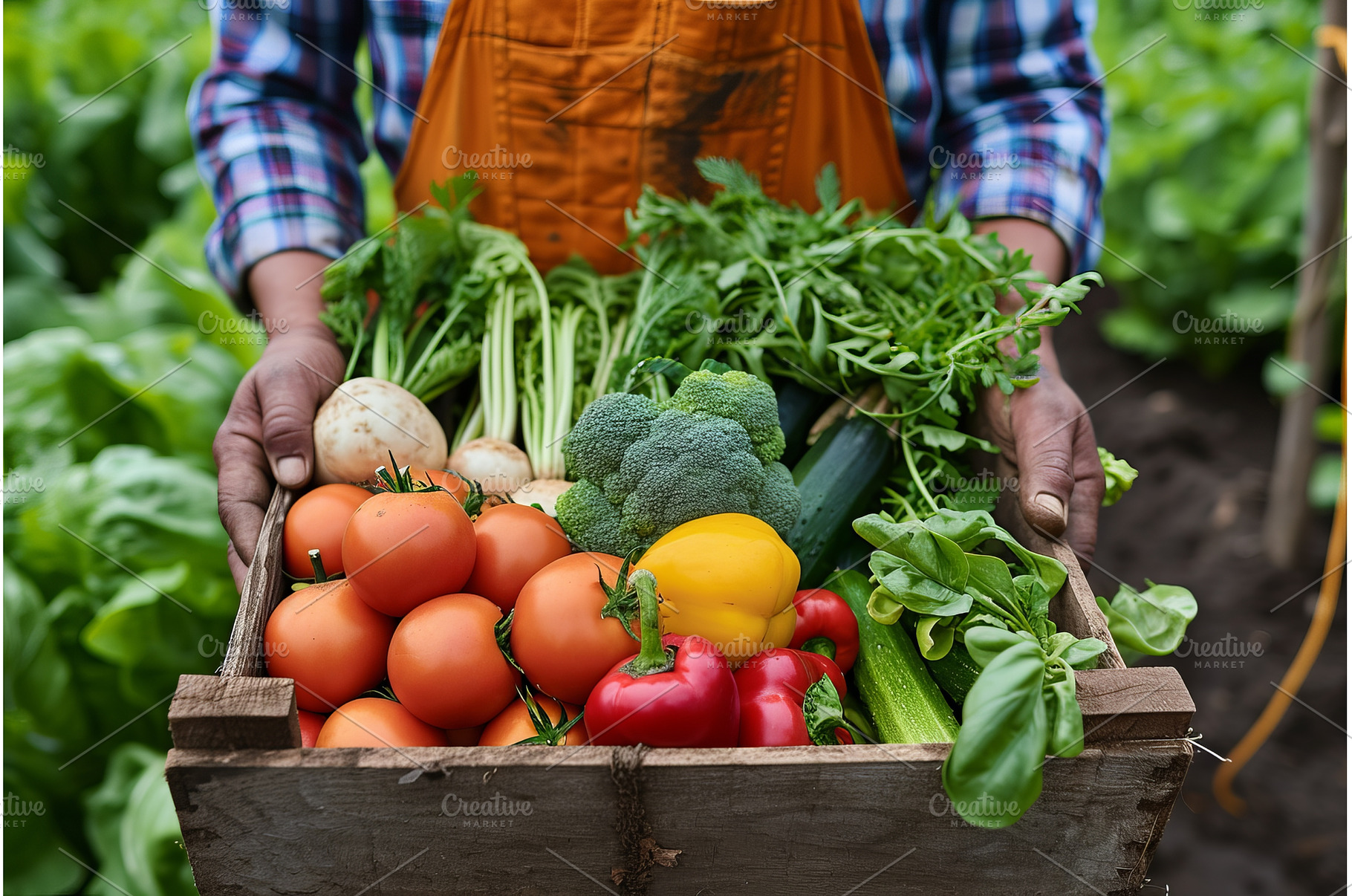 Farmer holding a box with all kinds, a Person Photo by Jan Jack Russo Media