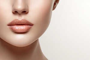 Woman's lower face with flawless skin and glossy nude lips, high, a Beauty & Fashion Photo by Studio ANNA