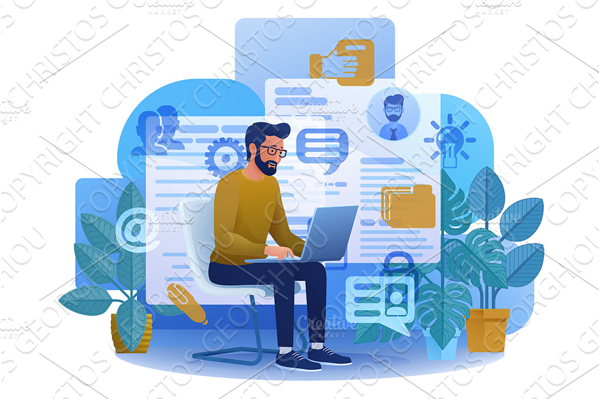 Person Laptop Computer Online, a Person Illustration by Christos Georghiou
