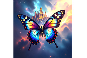 Butterfly Space Castle, an Animal Illustration by Sharon Schwalbe