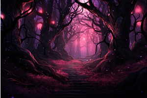 Tranquil Pink Night Forest. Generate