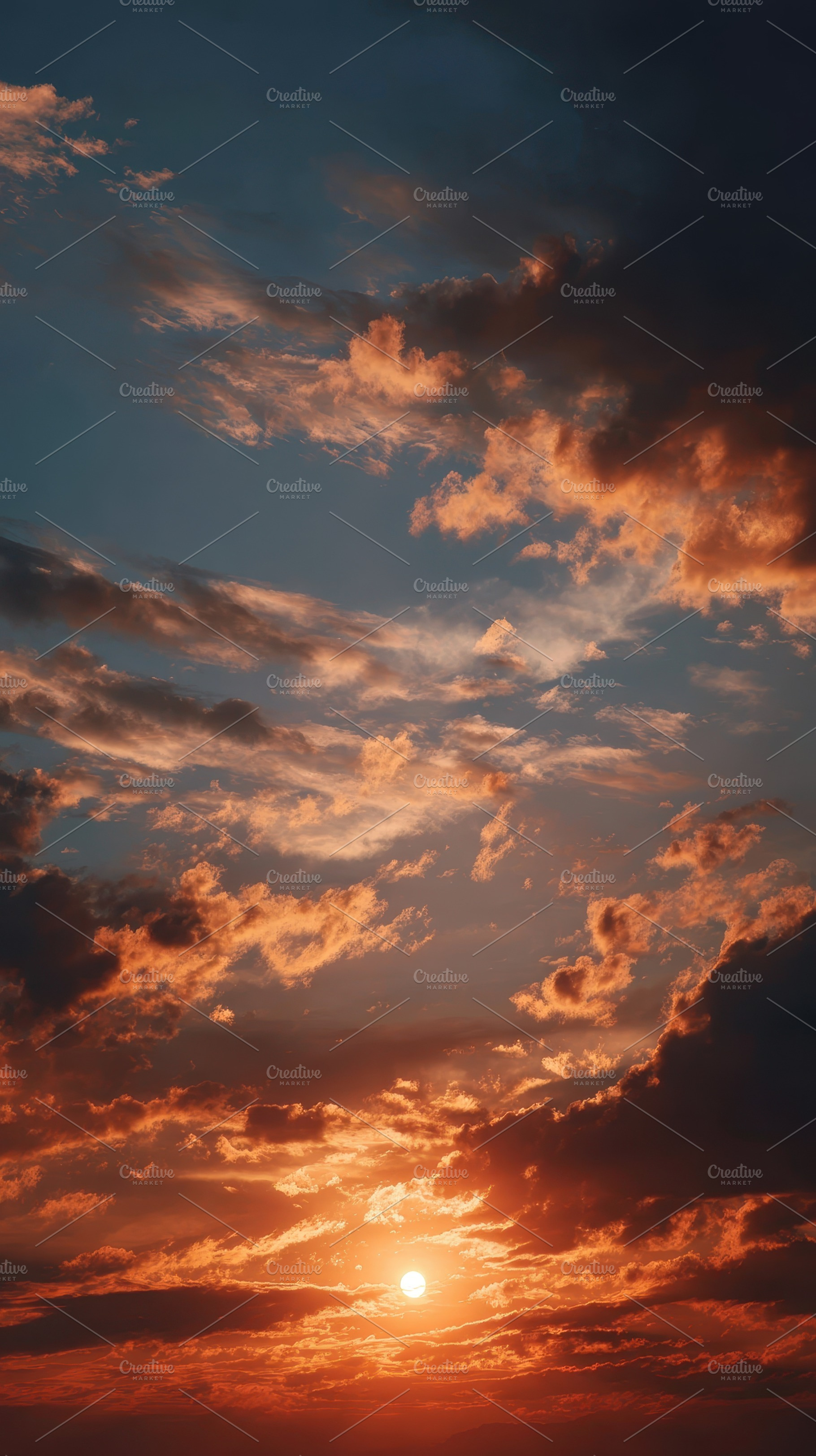 Fiery sunset sky cloudscape breathta, a Photo by Pixeness Studio