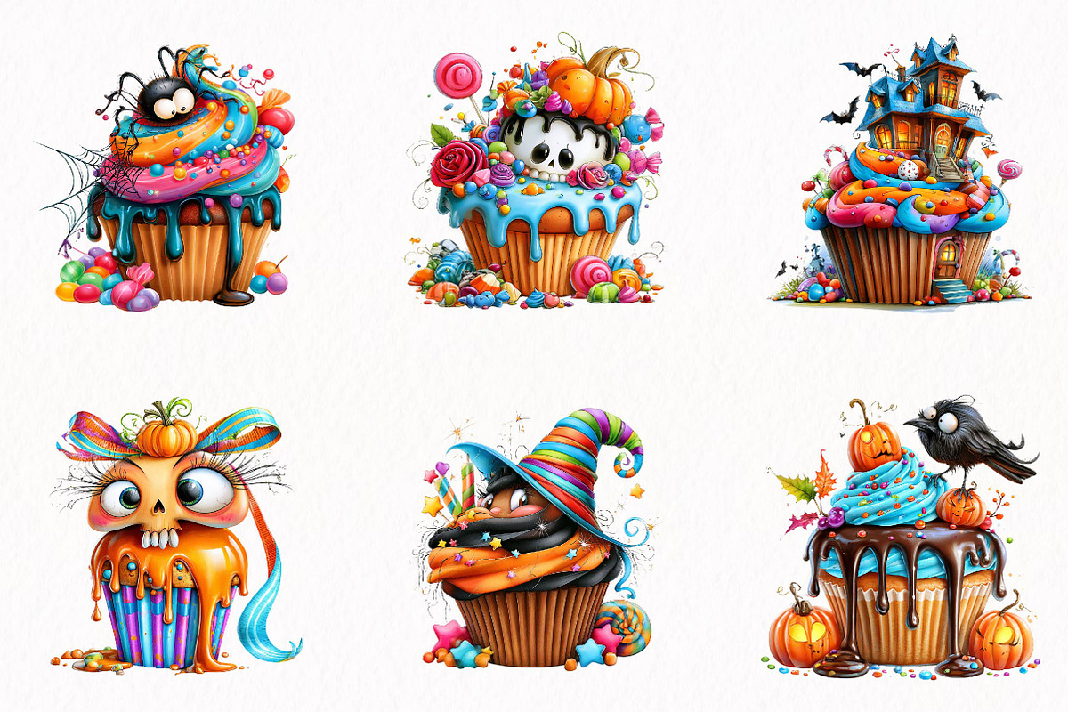 Halloween Cupcake Clipart Set, a Seasonal Illustration by fashionaddict (Photo 3 of 7)