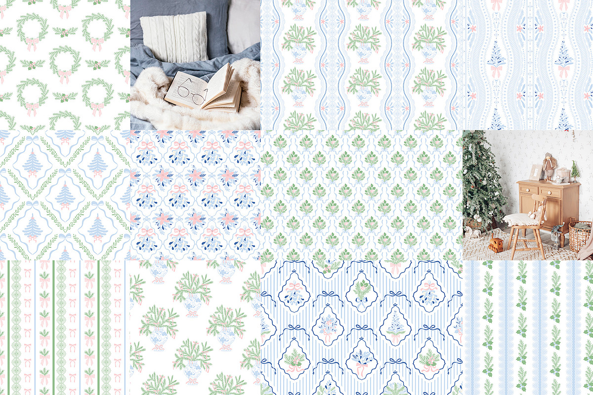 Grandmillennial Christmas patterns, a Pattern Graphic by Tani Kuzminka (Photo 4 of 23)