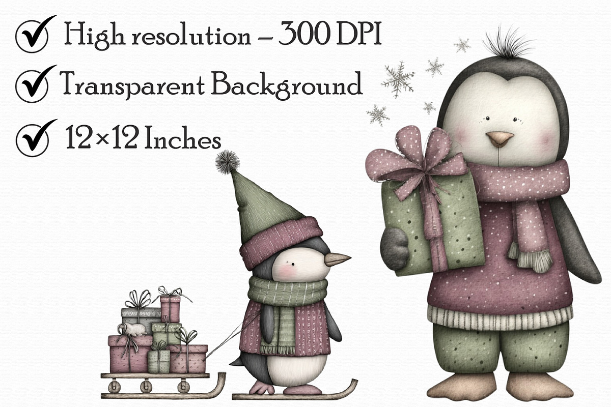 Winter Holiday Penguin Clipart, an Illustration by Libby Wishes (Photo 3 of 7)