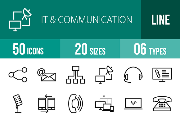 50 IT & Communication Line Icons preview 4