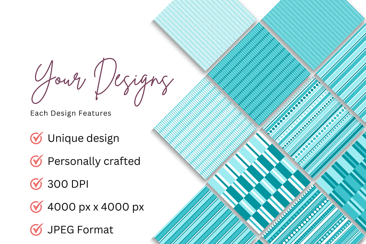 Turquoise Stripe Seamless Design Set, a Pattern Graphic by Earley Bird Design Studio (Photo 7 of 8)