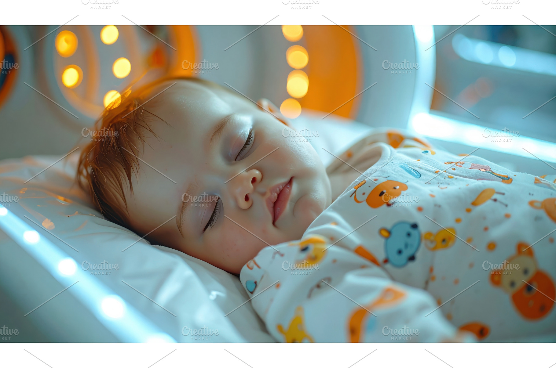 A baby peacefully sleeping inside a, a Health & Medical Photo by Igor Tichonow