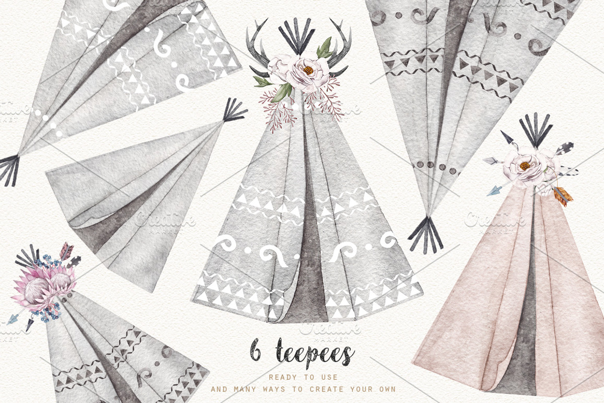 BOHO TENTS  watercolor set, an Illustration by Natali Smolova (Photo 4 of 6)